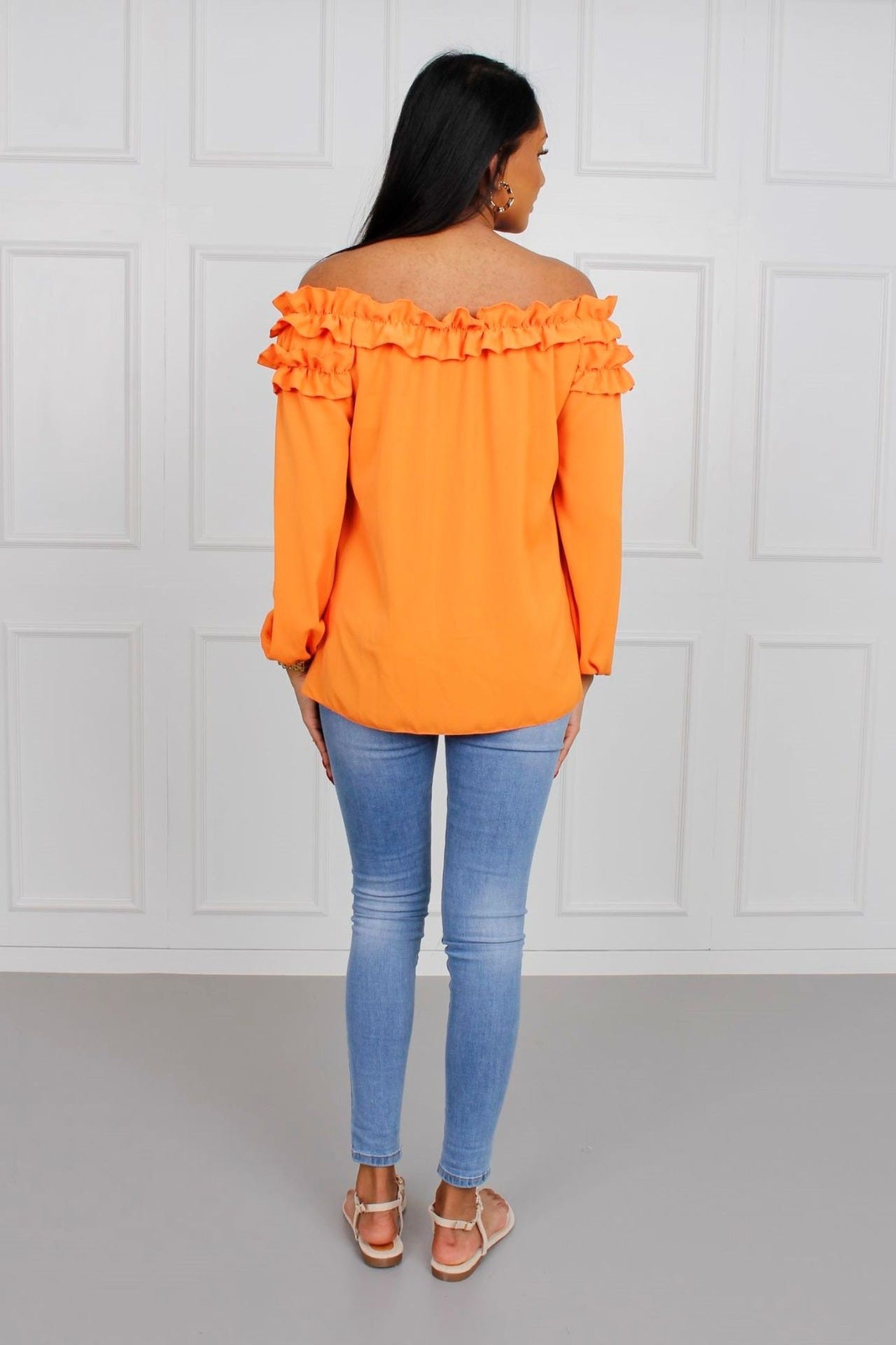 Bluse mit Rüschenrand, orange