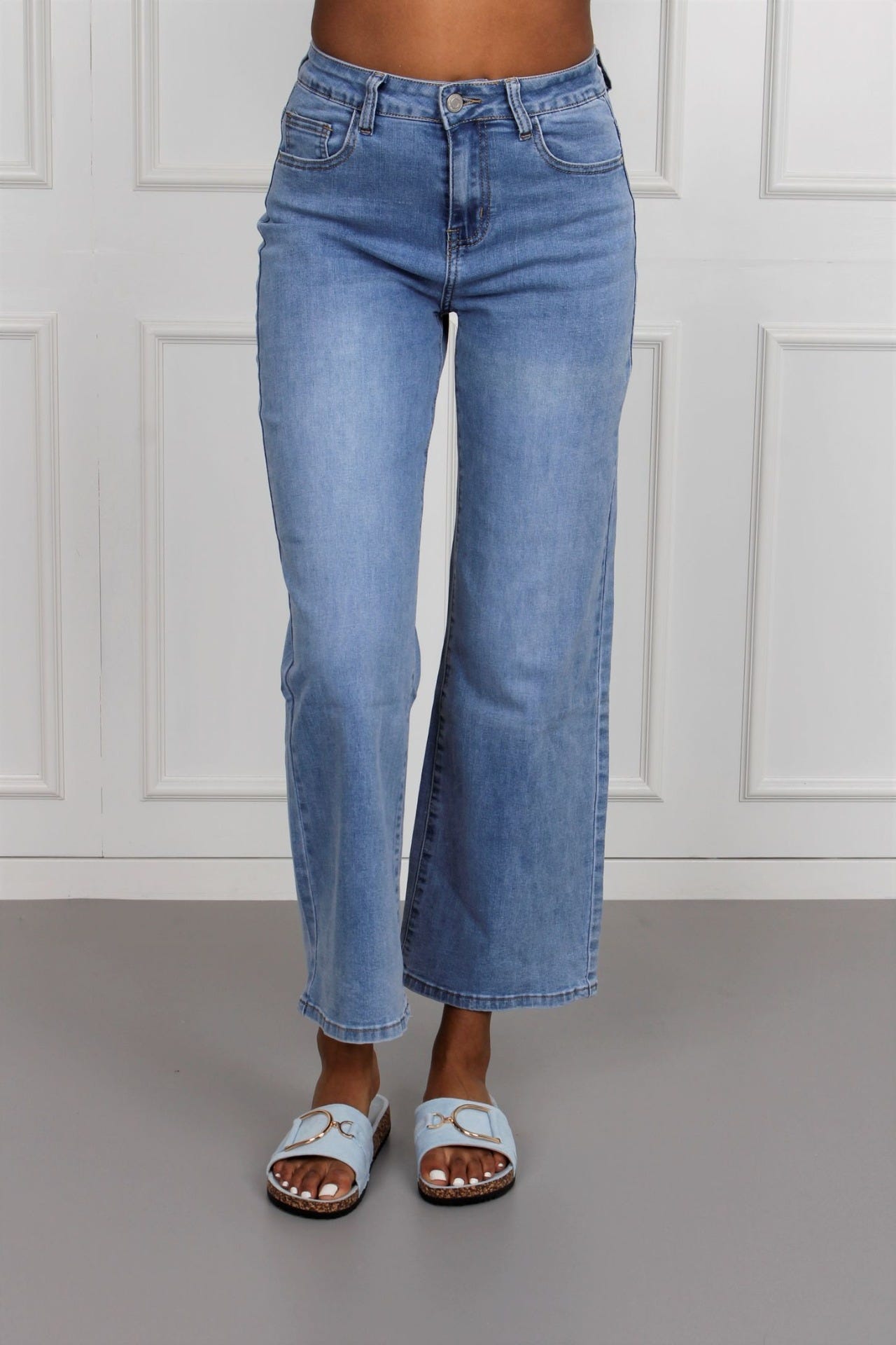 Basic Jeans mit weitem Bein, denim