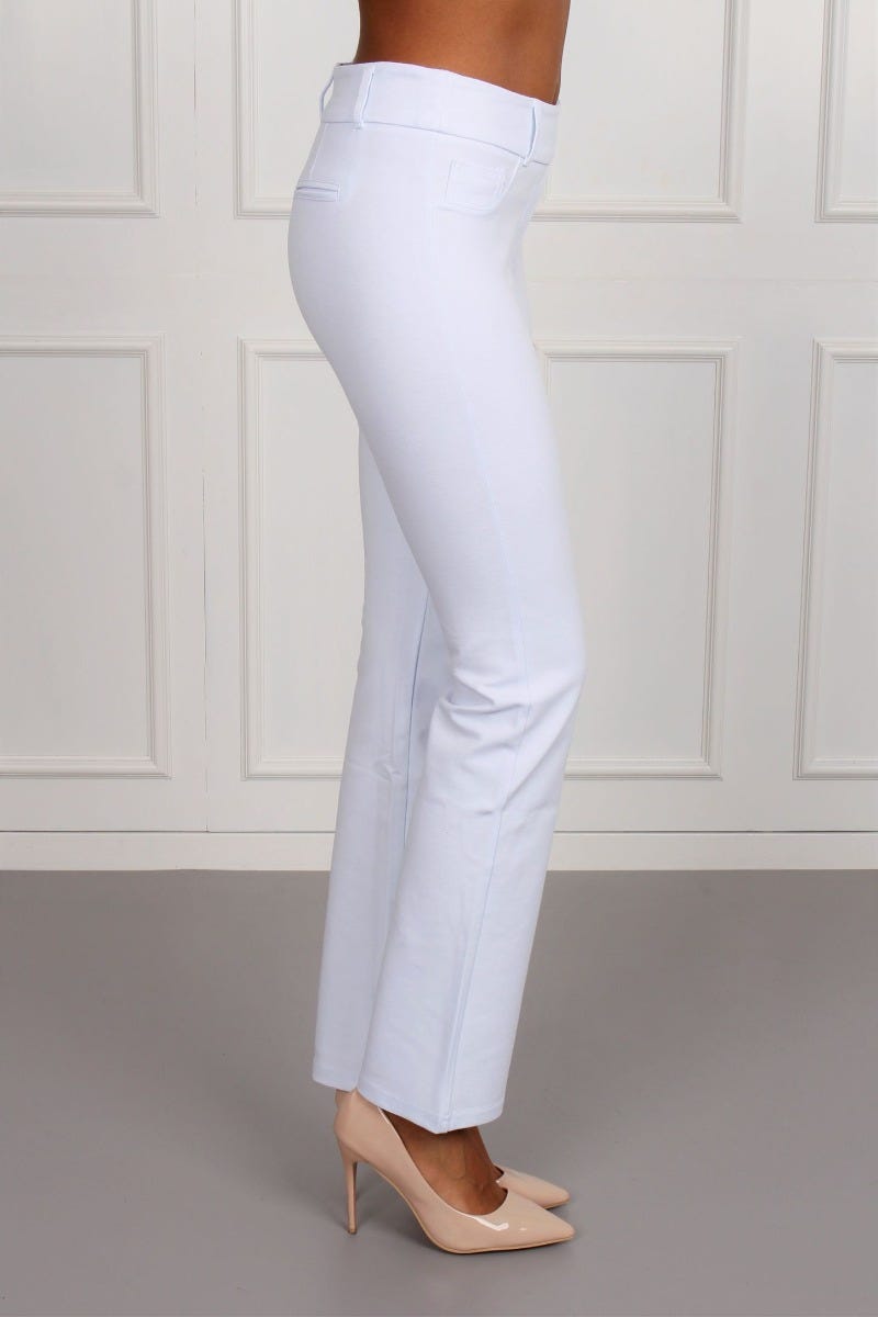 Slim-Fit Hose mit weitem Bein, weiß