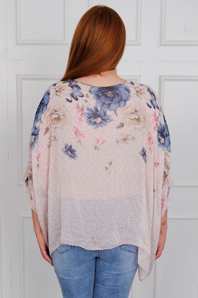 Plus Size - Zenia Bluse mit Fledermausärmeln und Blumenprint, rosa