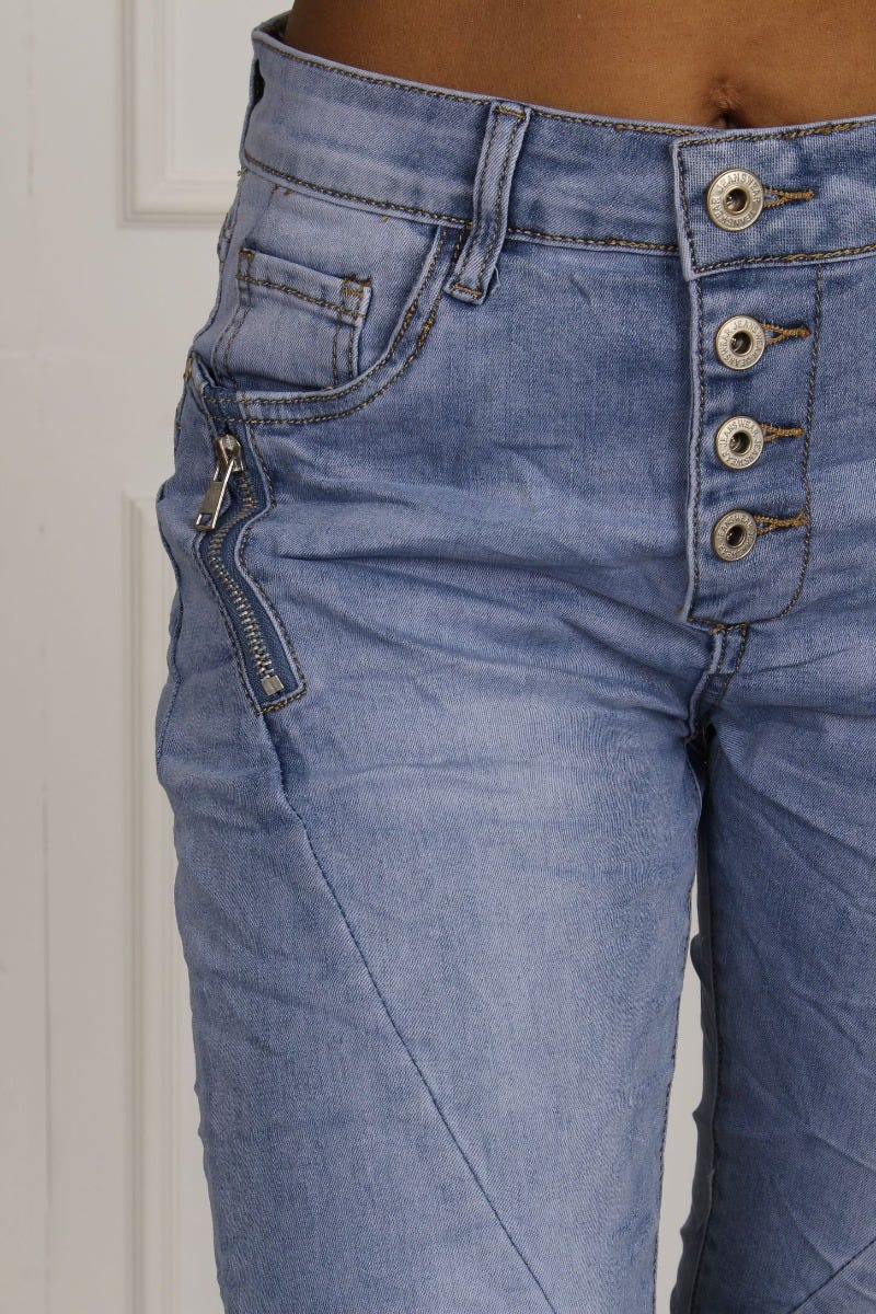 3/4 Jeans mit Reißverschlüssen, denim