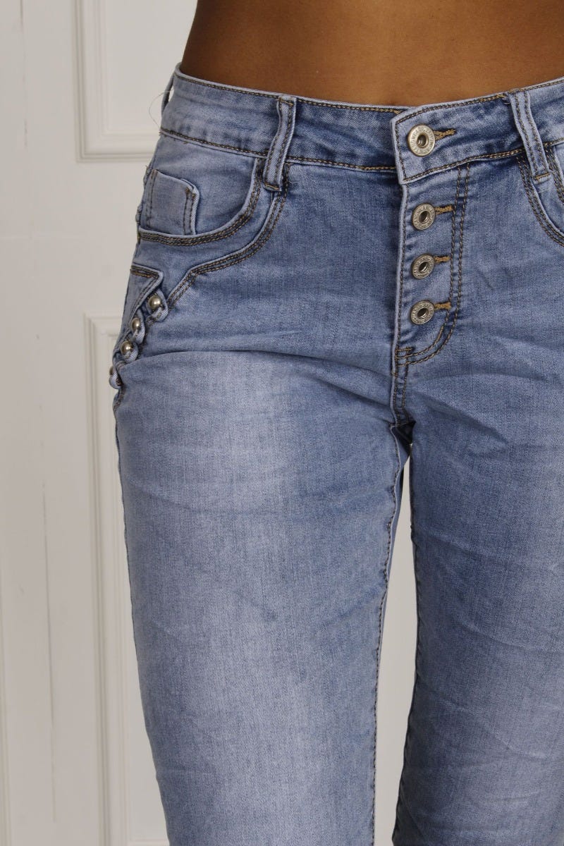 3/4 Jeans mit Knöpfen, denim