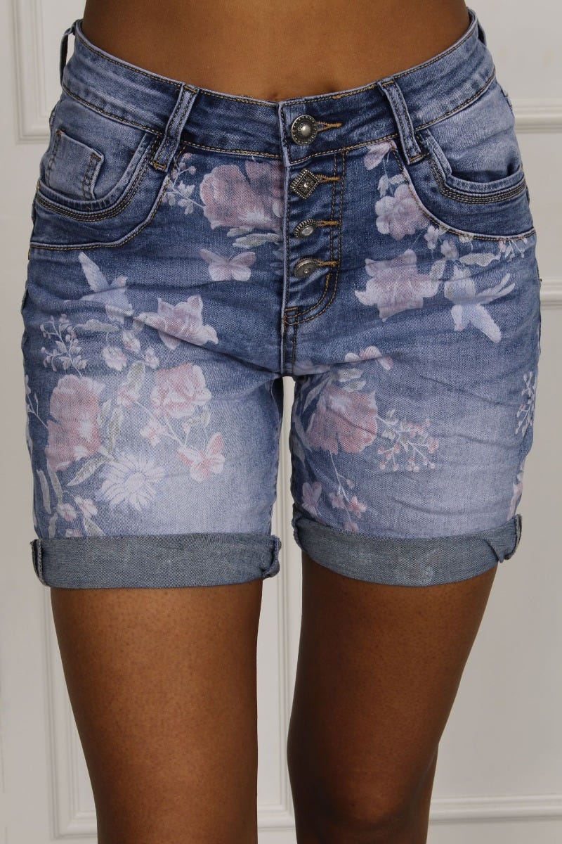 Shorts mit Blumenprint, blau