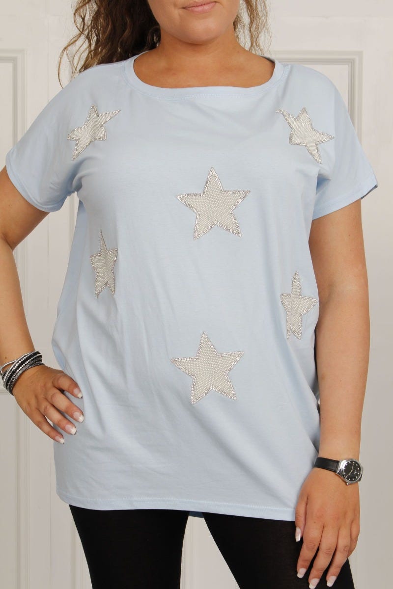 Tee m. stjerner, sky blue