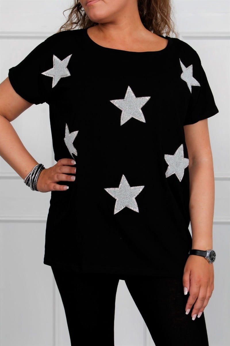 T-Shirt mit Sternmotiven, schwarz