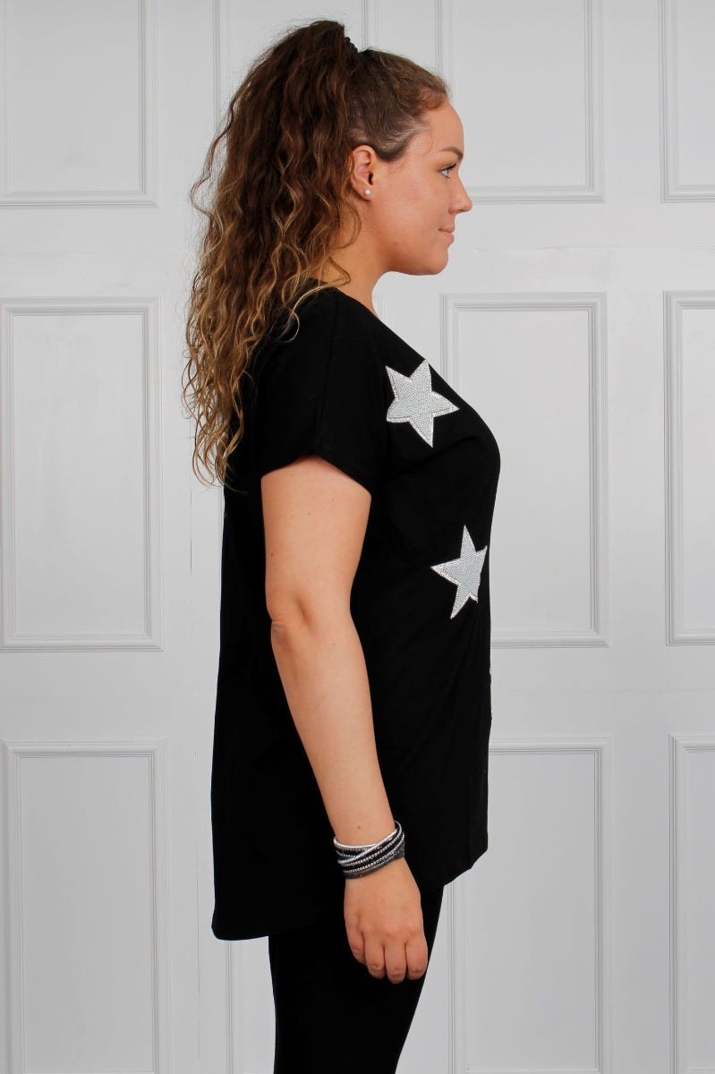 T-Shirt mit Sternmotiven, schwarz