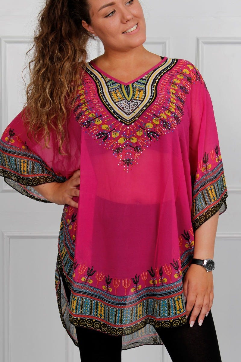 Tunika mit Steindetails, pink