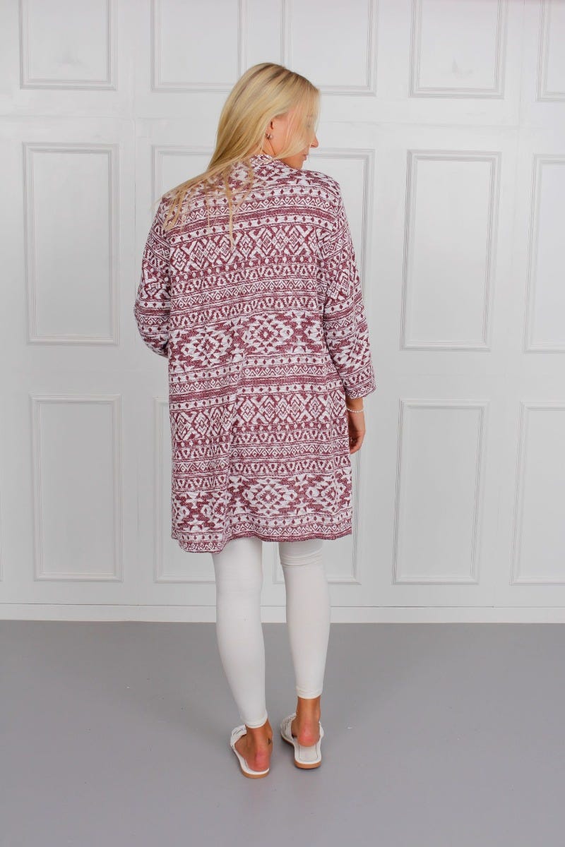 Cardigan mit Inka Muster, weinrot