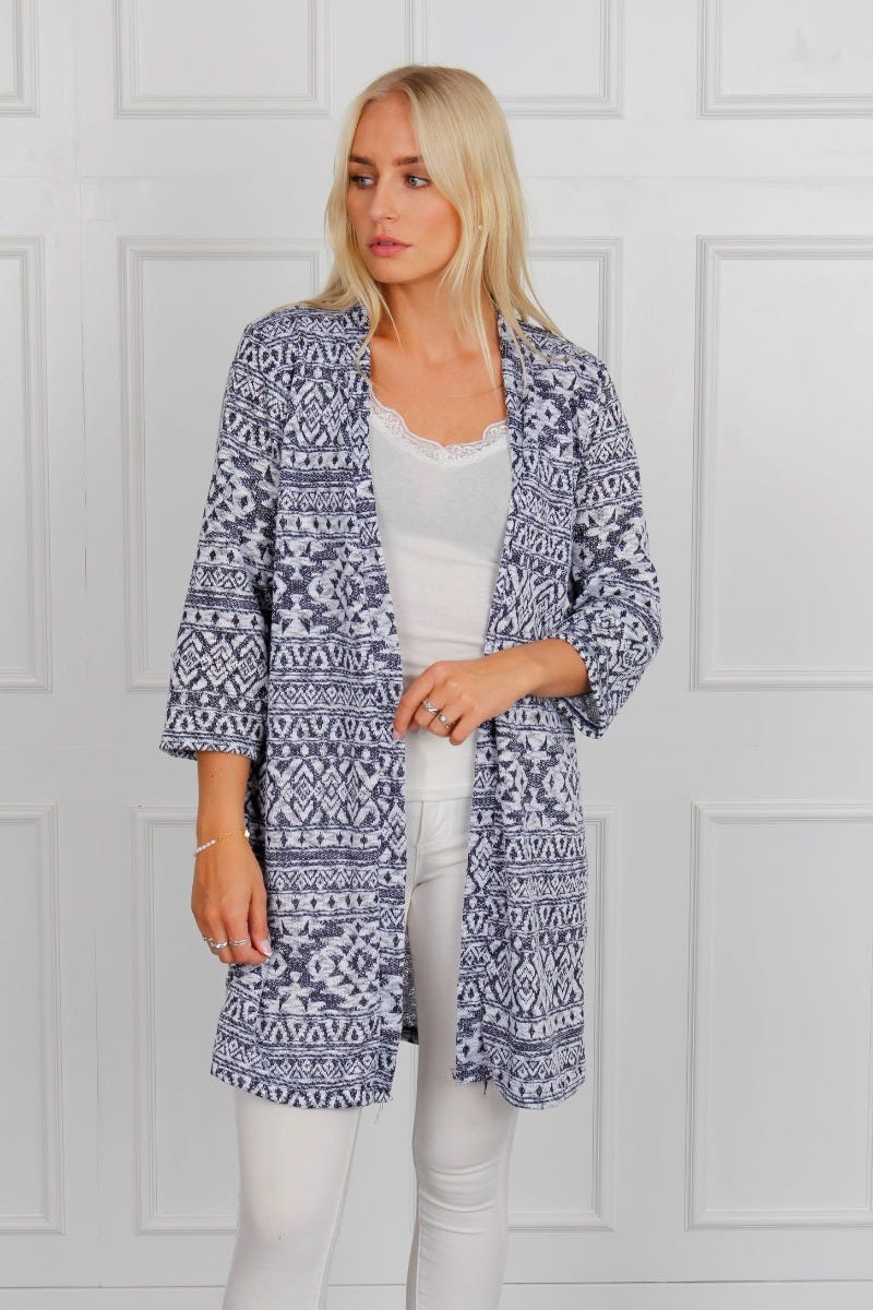 Cardigan mit Inka Muster, navy