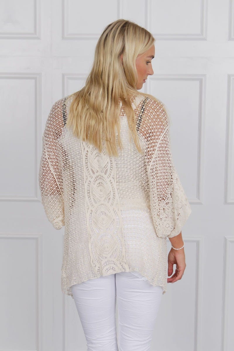 Cardigan mit Spitzendetails, beige