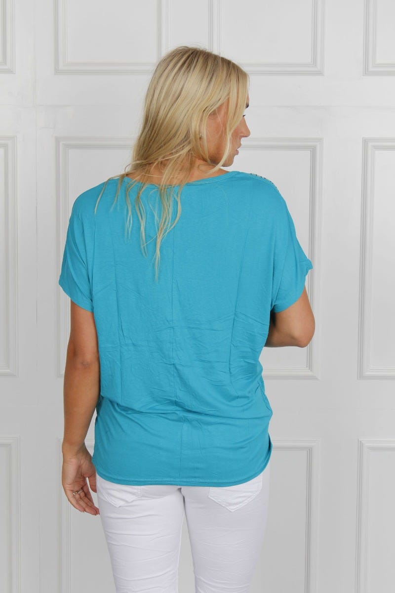 T-Shirt mit Eulenmotiv, aqua