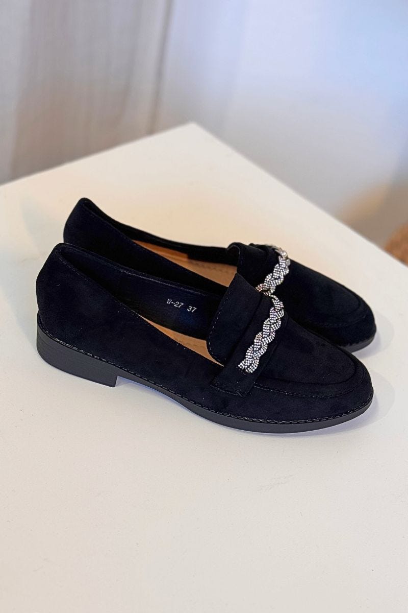 Loafers m. flettet similisten detalje Sort
