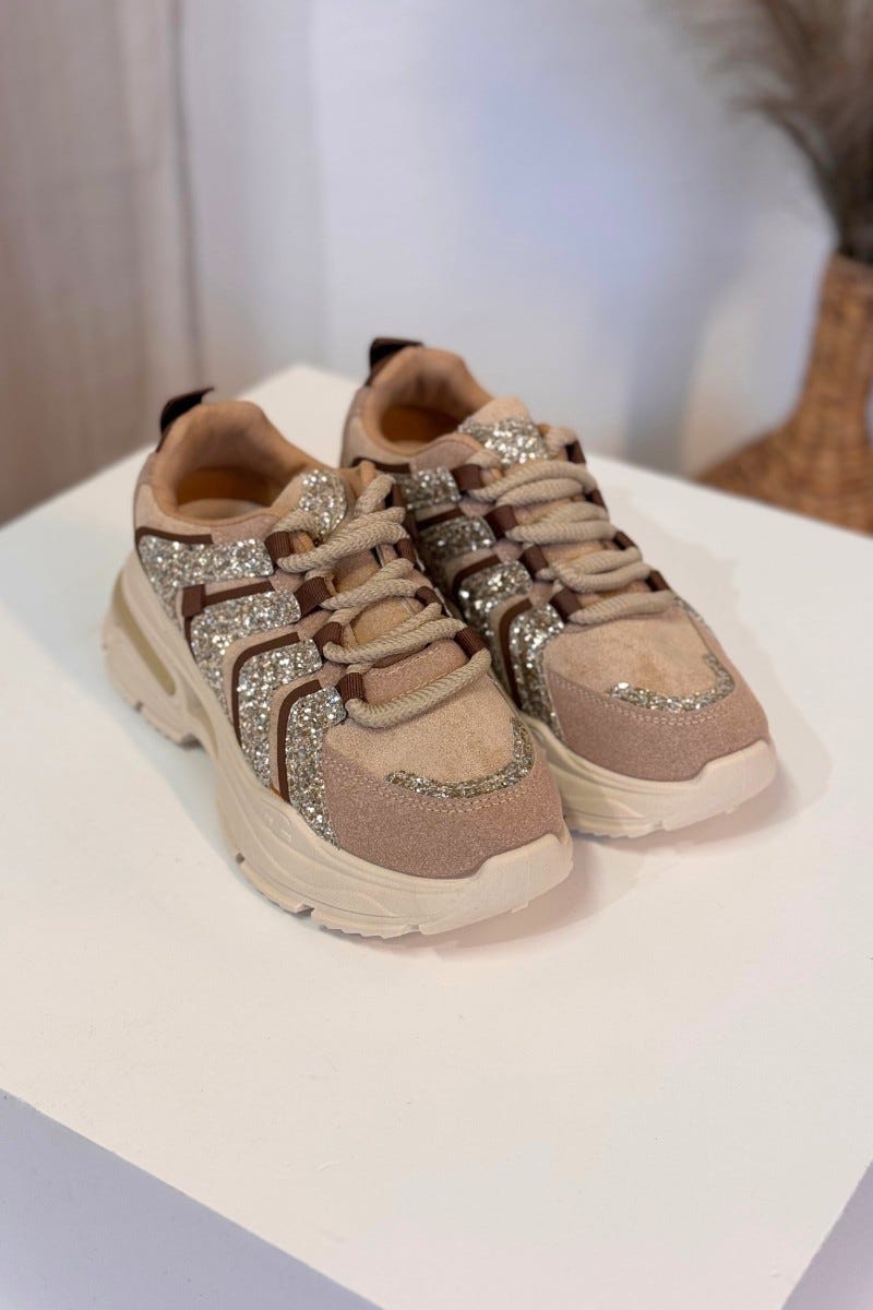 Sneakers m. glimmer detaljer Beige