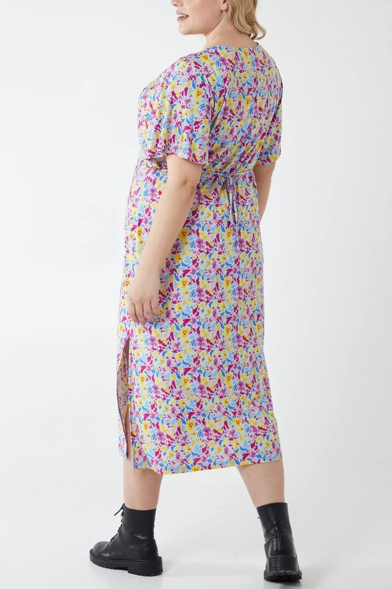 Sleeve dress m. blomsterprint Blue