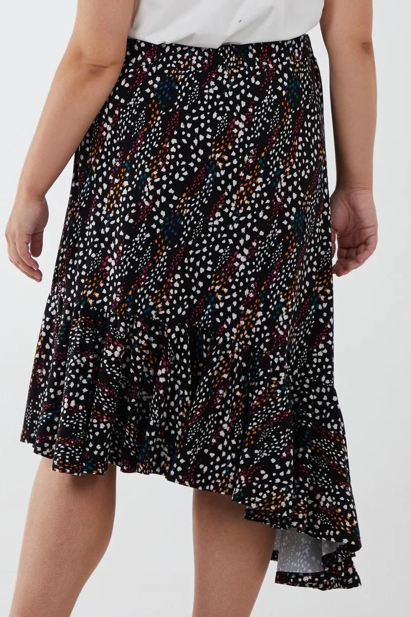 Skirt m. grafisk print Sort