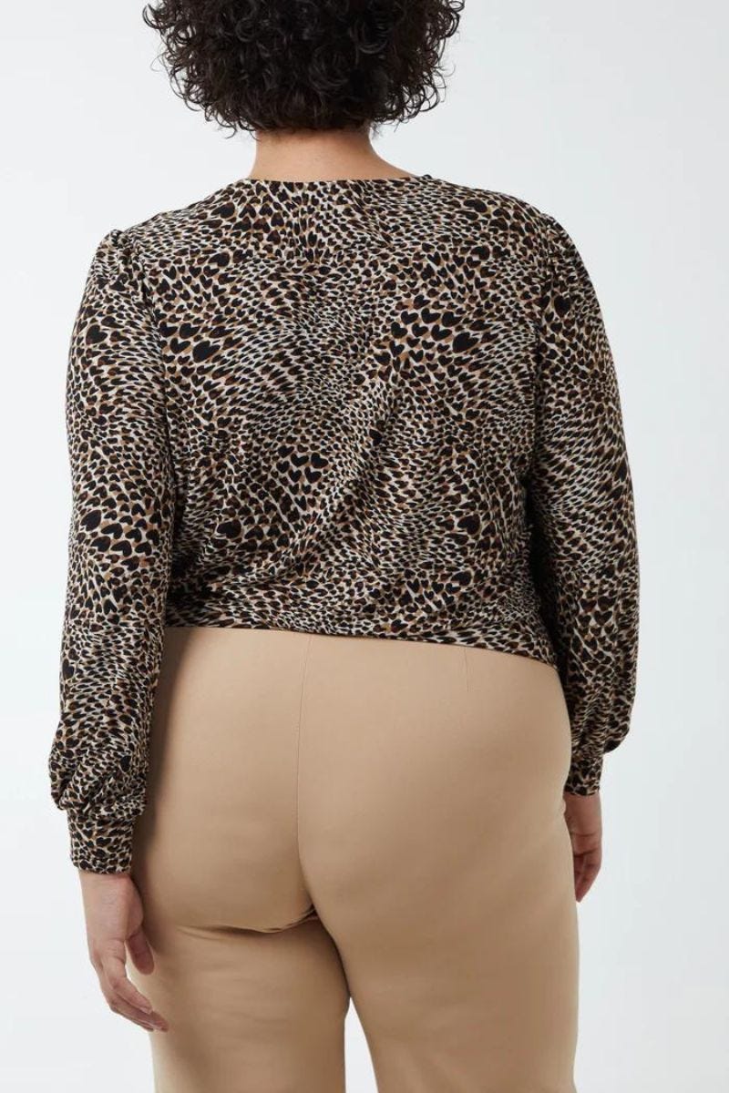 Bluse m. leoprint Brun