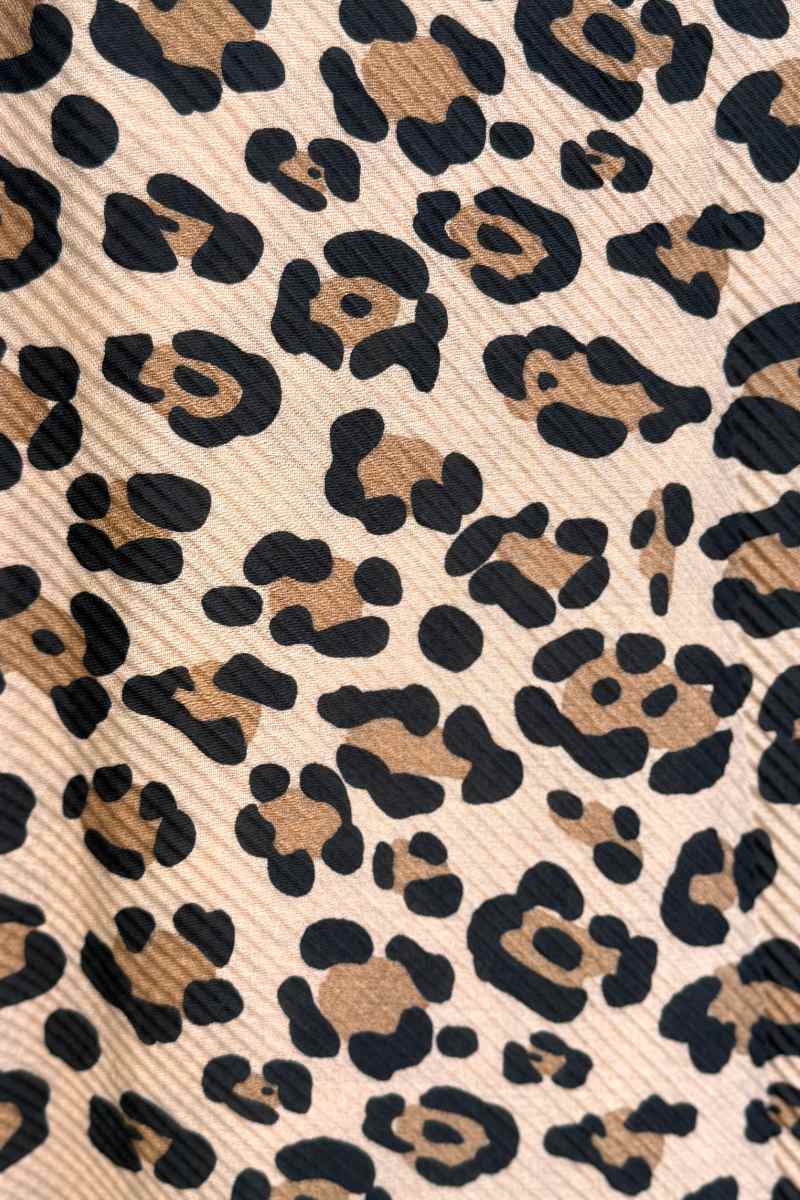 Crepet tørklæde m. leopardprint Taupe