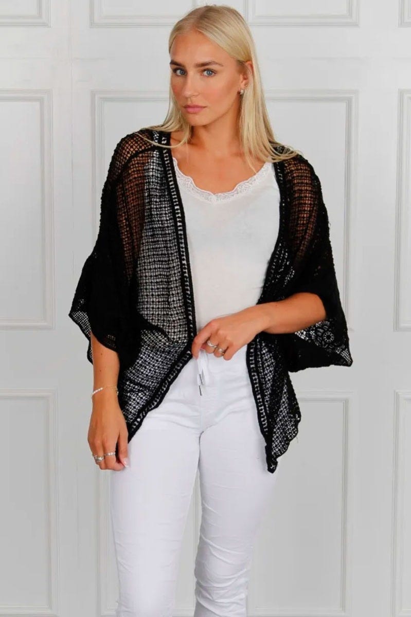 Cardigan mit Spitzendetails, schwarz