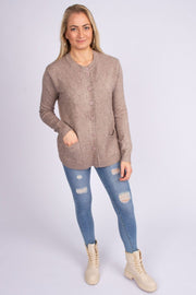 Strik cardigan m. lommer Beige