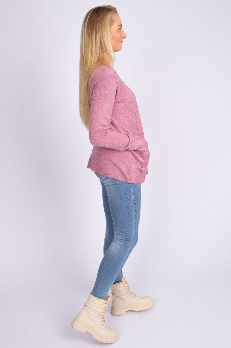 Strik cardigan m. lommer Rosa