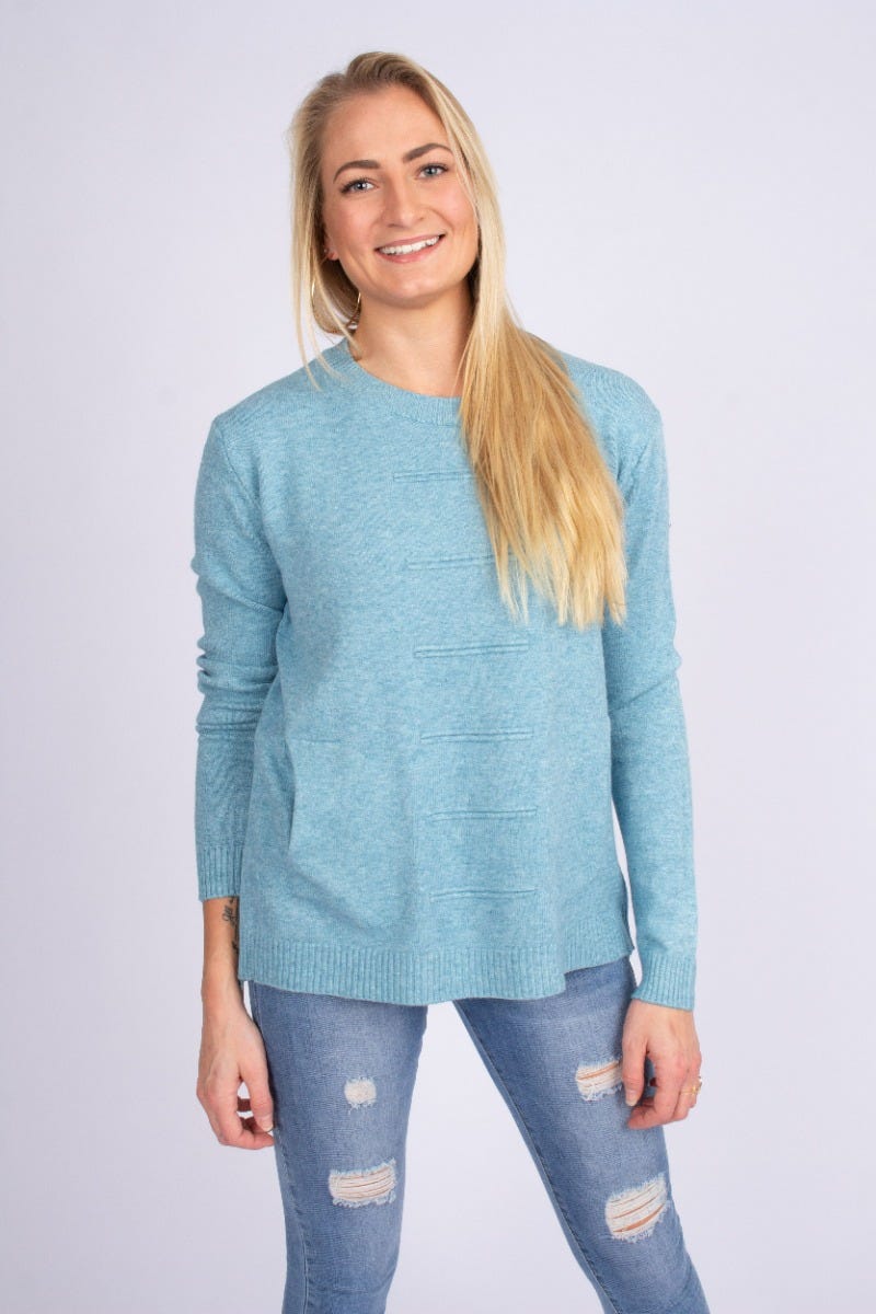 Strikbluse m. lommer Skyblue