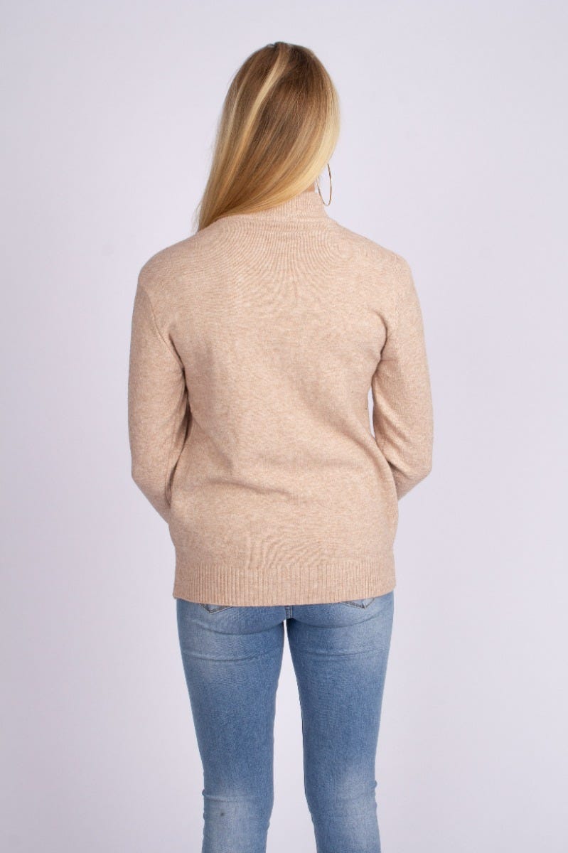 Strikbluse m. rudemønster Beige