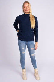 Strikbluse m. rudemønster Navy