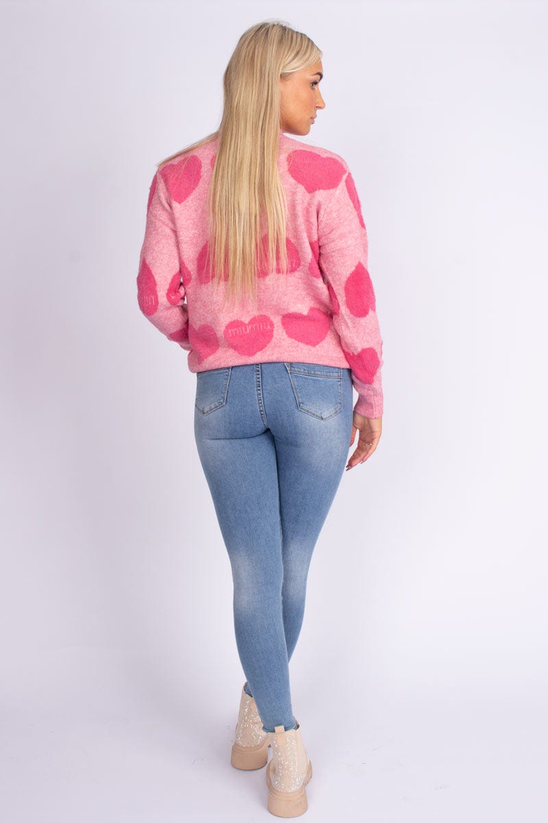 Strik m. store hjerter Pink