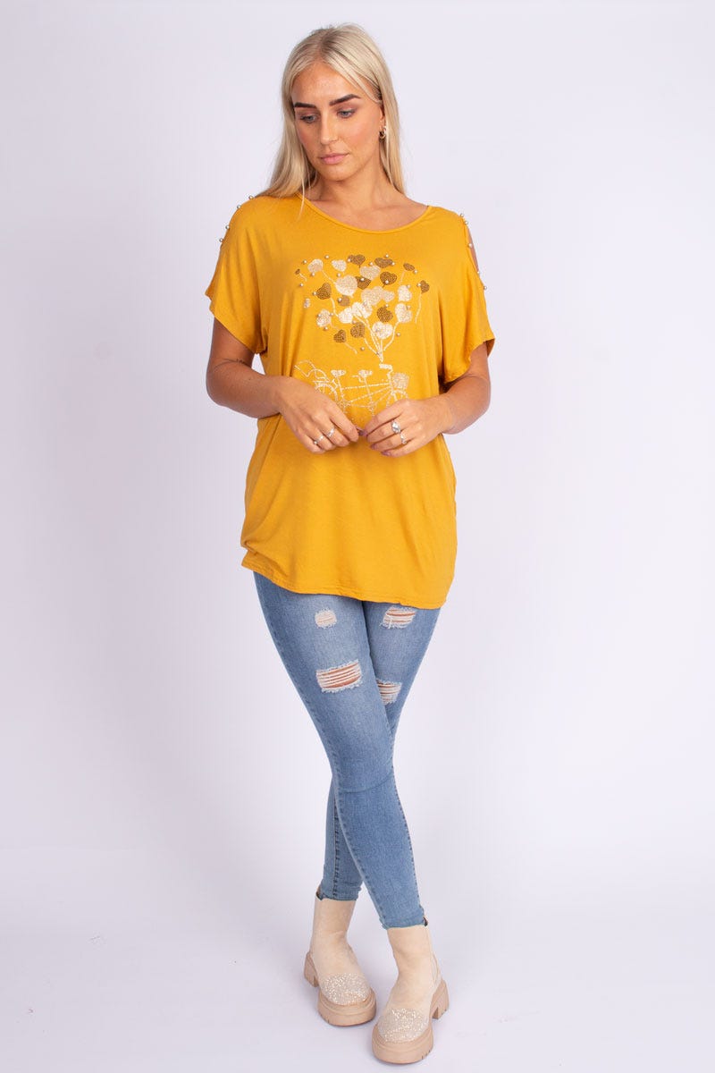 T-shirt m. simili motiv Mustard