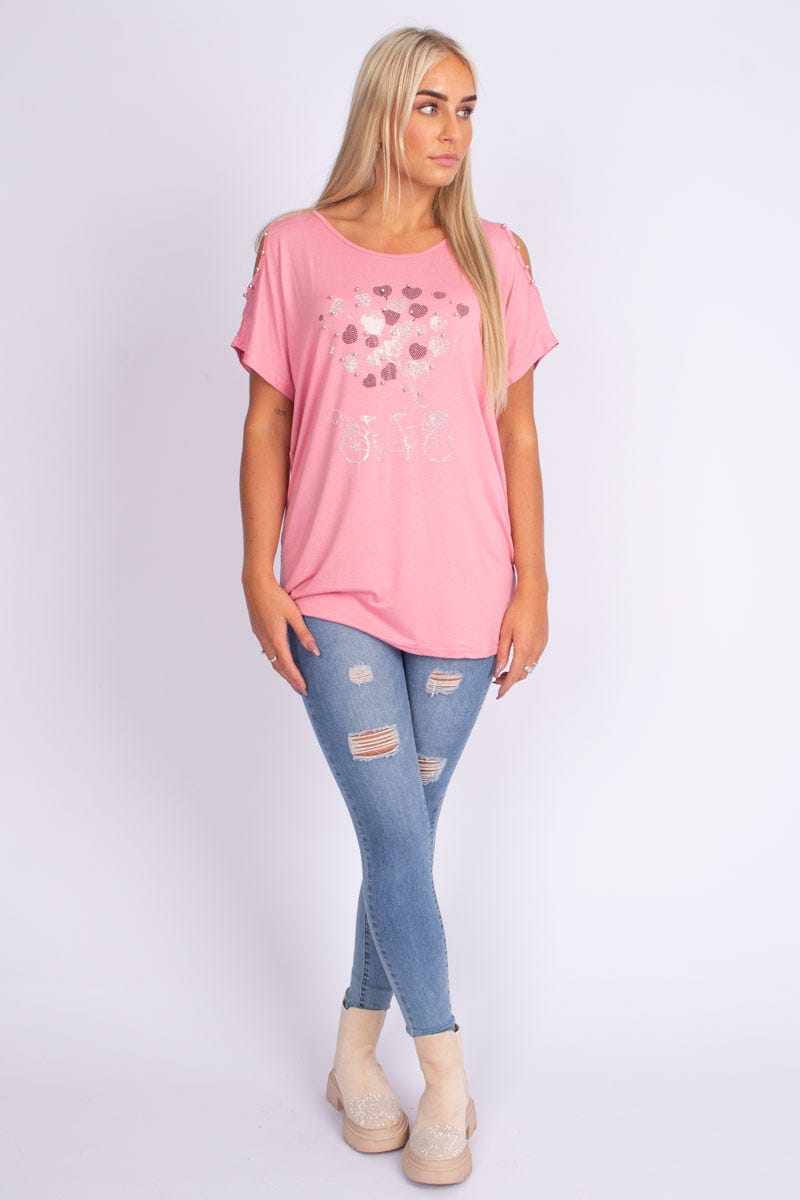 T-shirt m. simili motiv Rosa