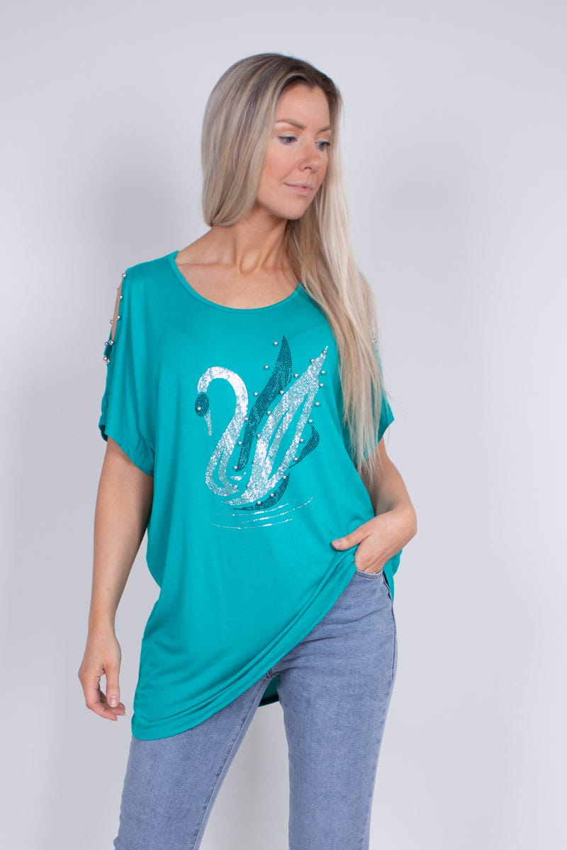 T-shirt m. svanemotiv Aqua