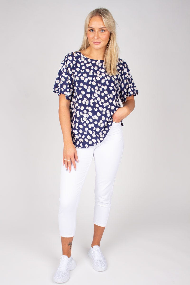 Bluse m. margueritter Navy