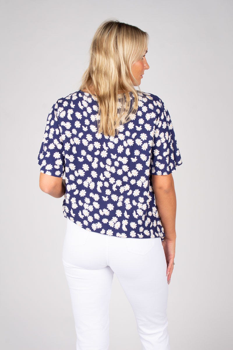 Bluse m. margueritter Navy