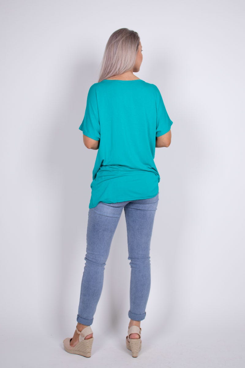 T-shirt m. påfugl motiv Aqua