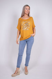 T-shirt m. ugle motiv Mustard