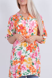 Bluse m. blomster Orange