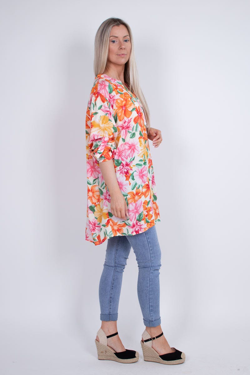 Bluse m. blomster Orange