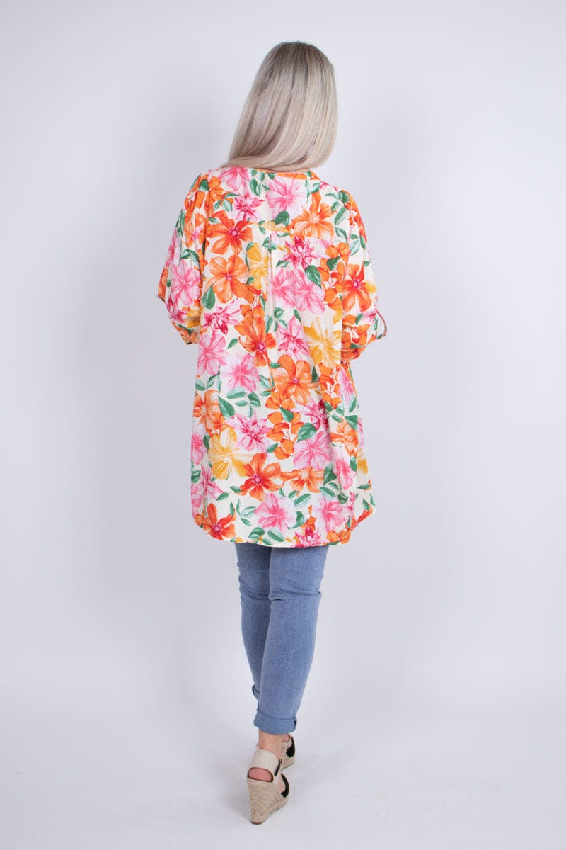 Bluse m. blomster Orange