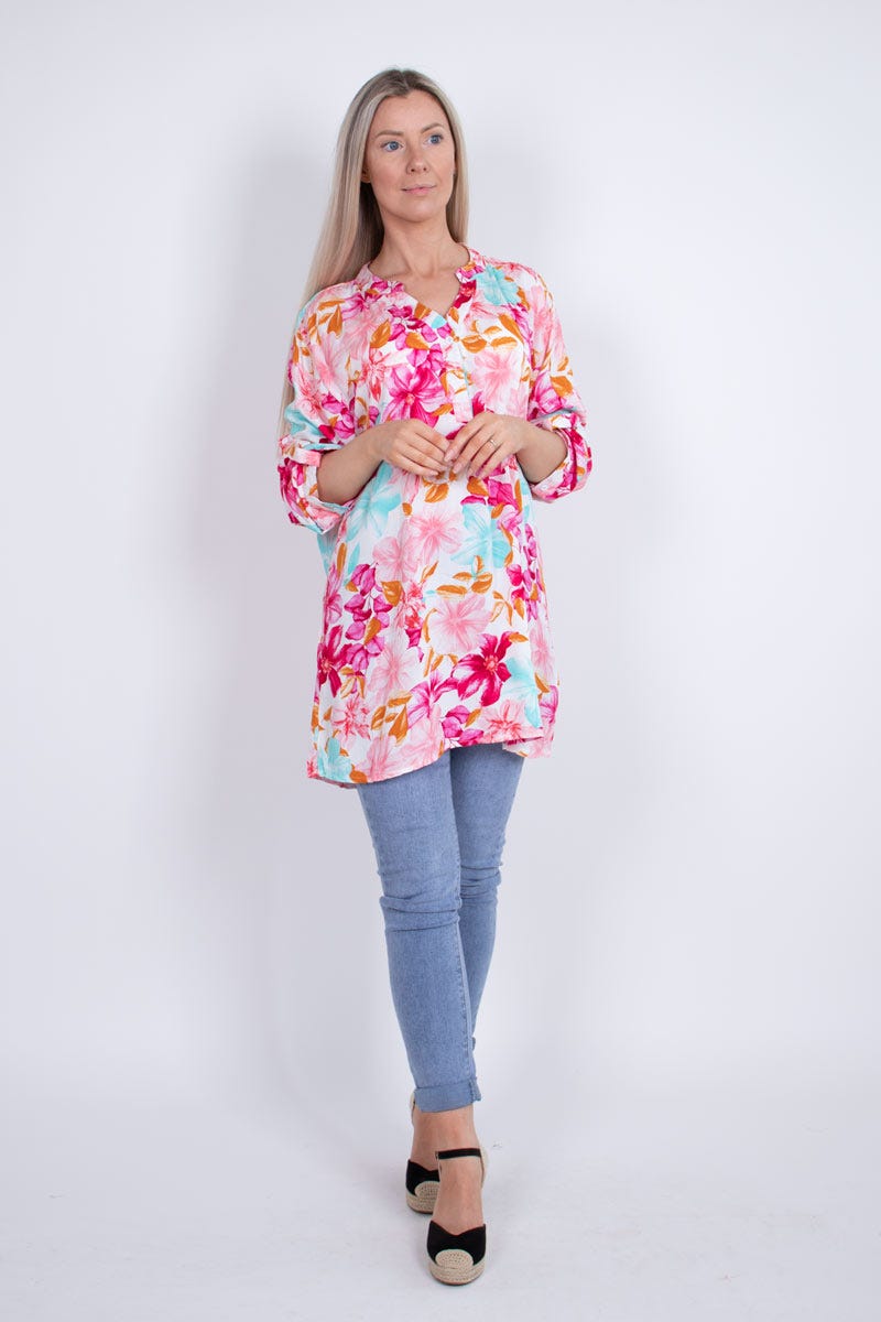 Bluse m. blomster Pink