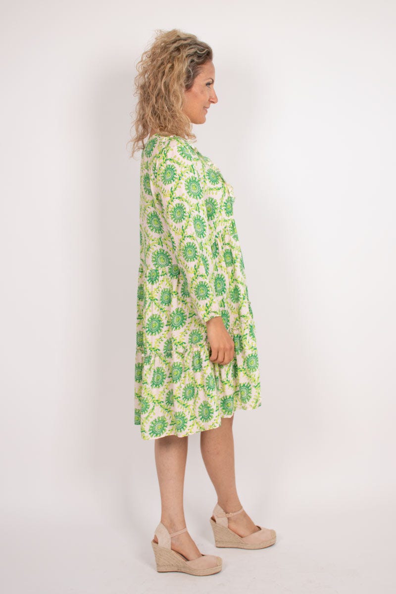 Graphisch-gemustertes Tunika-Kleid mit Rüschen Lime/Grün