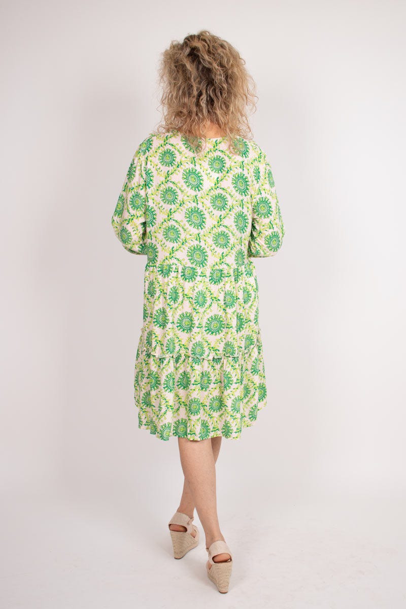 Graphisch-gemustertes Tunika-Kleid mit Rüschen Lime/Grün