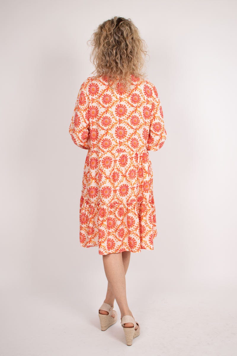 Graphisch-gemustertes Tunika-Kleid mit Rüschen Orange