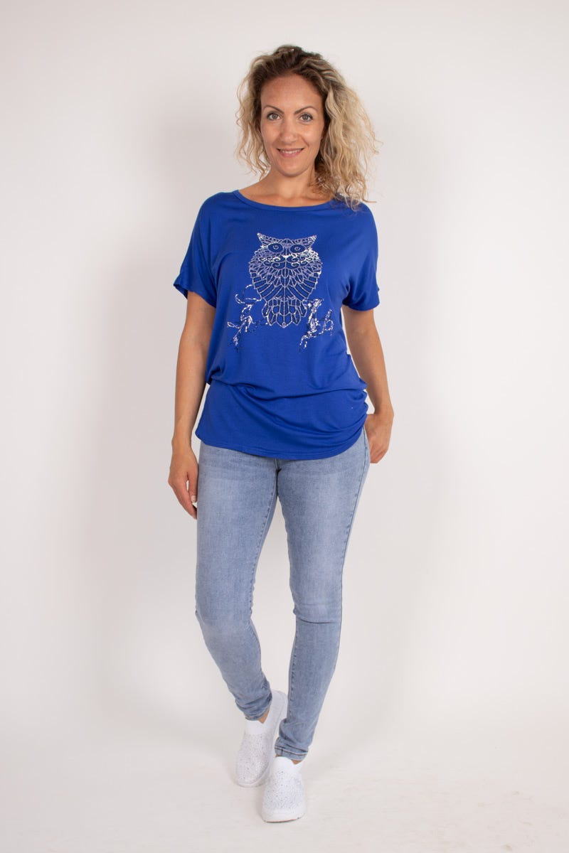 T-Shirt mit Eulenmotiv Blau