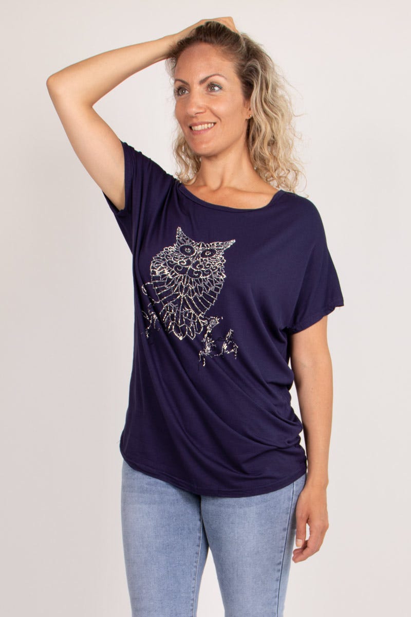 T-Shirt mit Eulenmotiv Marineblau