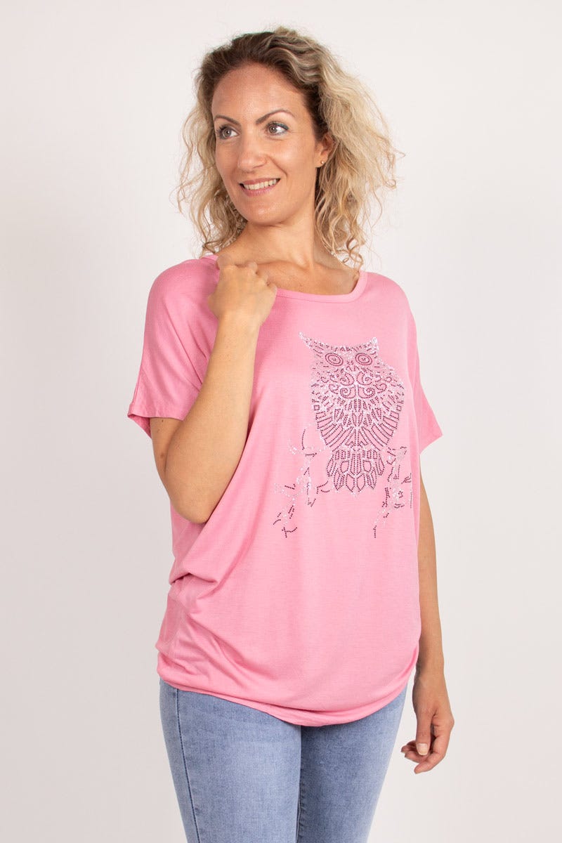 T-Shirt mit Eulenmotiv Rosa