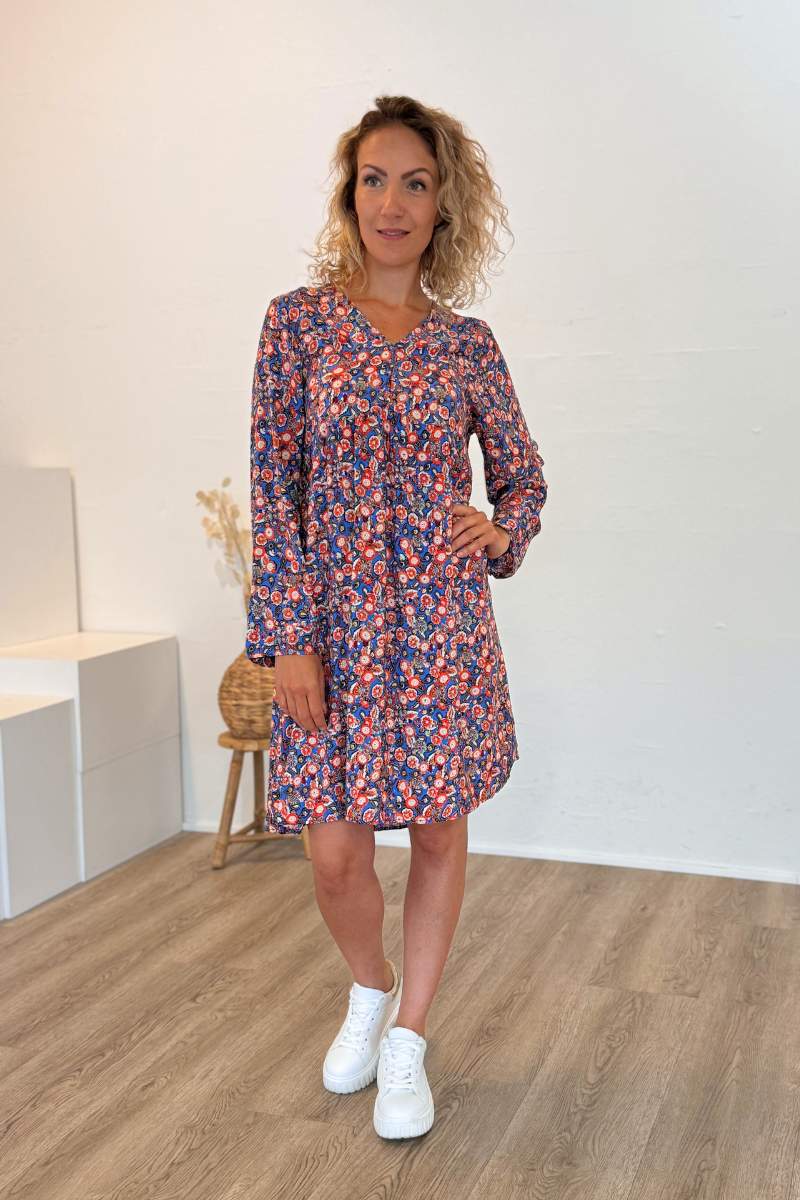 Tunika-Kleid mit Blumen und Paisley-Muster Kobaltblau