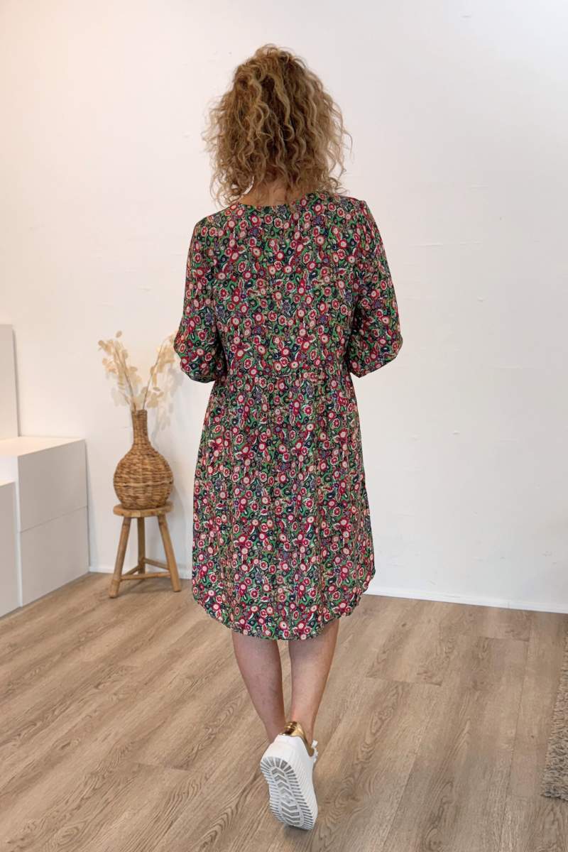 Tunika-Kleid mit Blumen und Paisley-Muster Grün