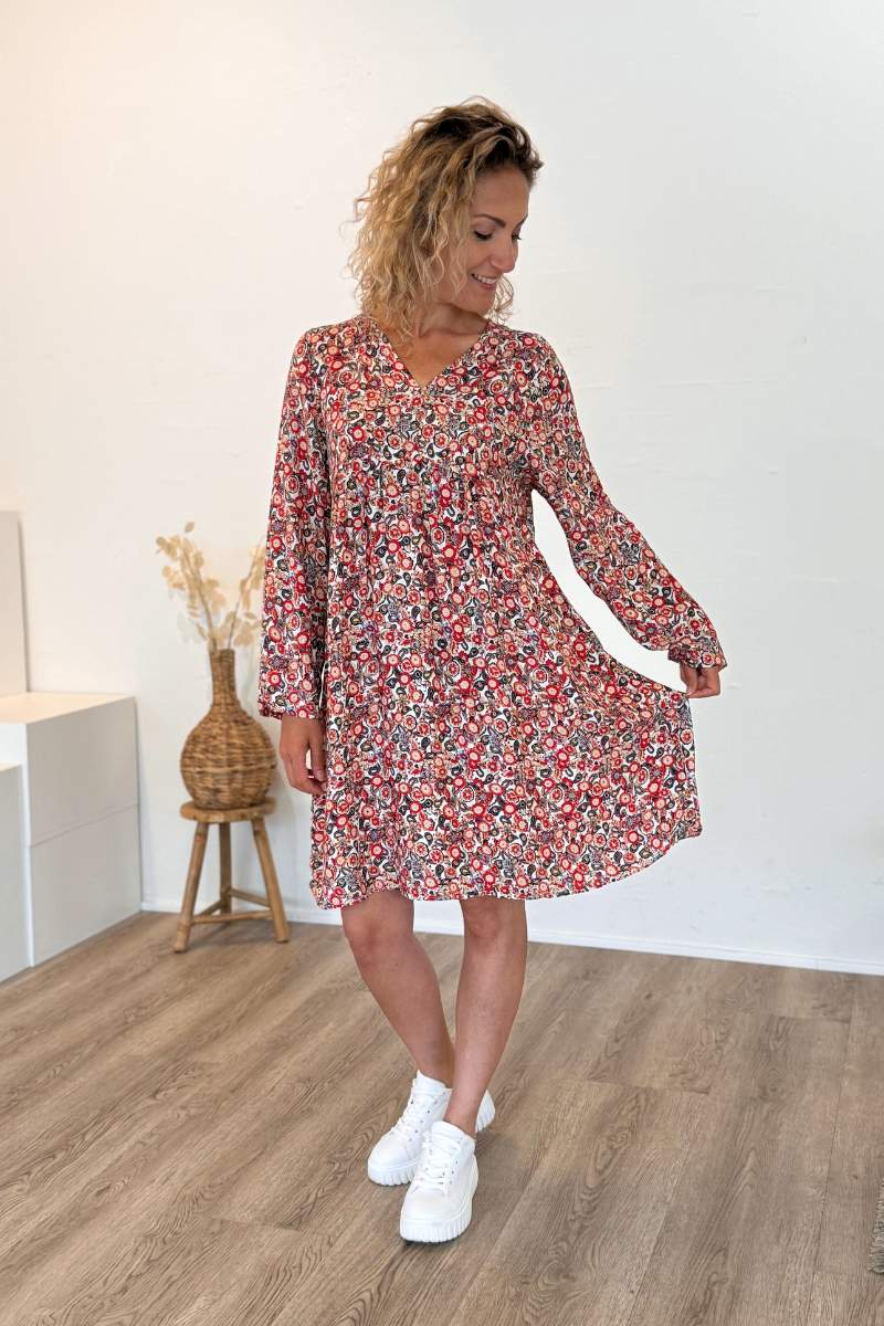 Tunika-Kleid mit Blumen und Paisley-Muster Weiß