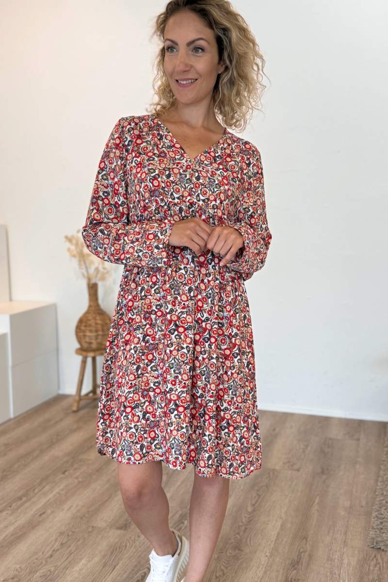 Tunika-Kleid mit Blumen und Paisley-Muster Weiß