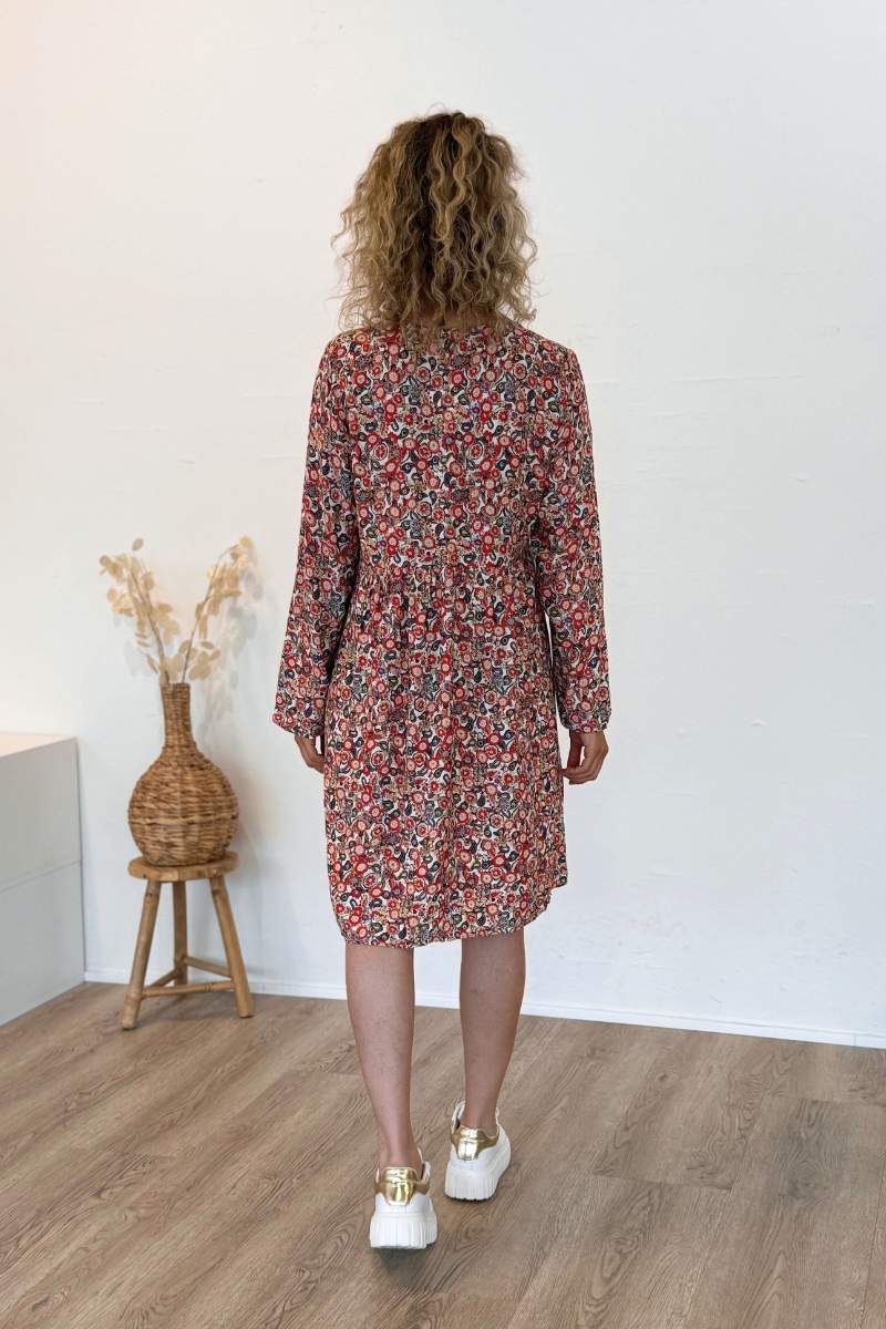 Tunika-Kleid mit Blumen und Paisley-Muster Weiß